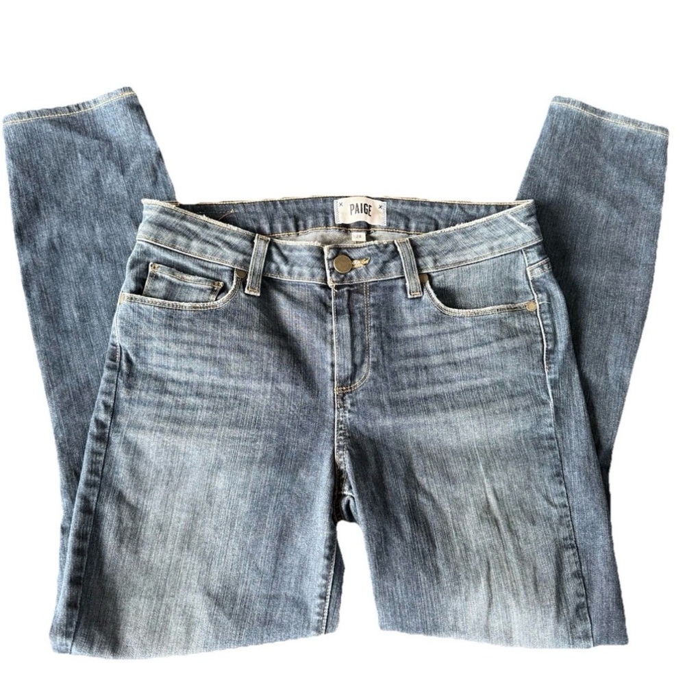 PAIGE Med Wash Distressed Skinny Jeans VERTUGO CROPPED SZ 28 WOMEN ANKLE LENGTH